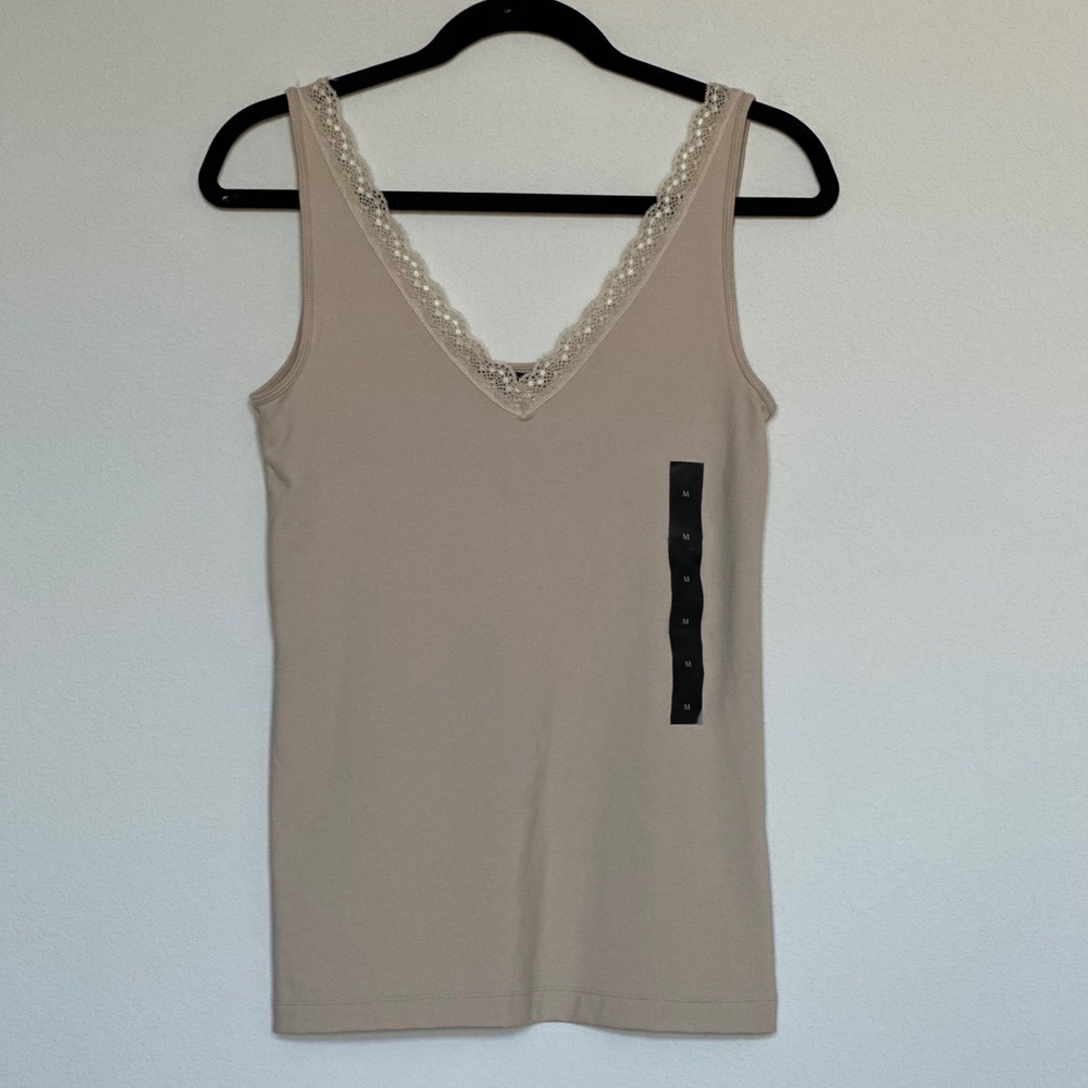 New. Banana Republic‎ Women Nude Lace Trim V Neck Tank Top Stretch Camisole M